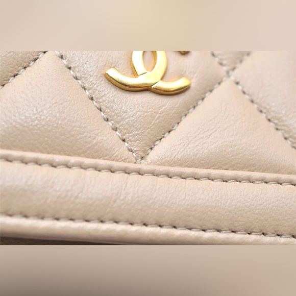 CHANEL Calf Skin Matelasse Vintage Pouch Purse Beige - Picture 12 of 16